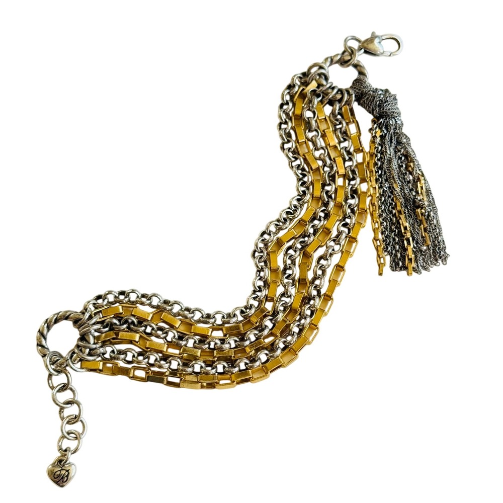 Brighton int the mix chain Bracelet two tone multi strand Silver Plated metal 8"